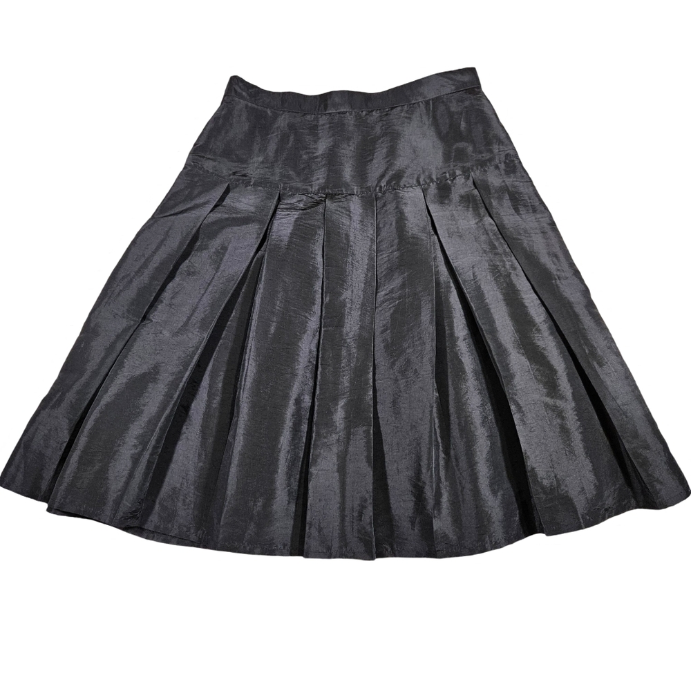 Nabi Pleated "Taffeta"  A Line Skirt, Black, Small